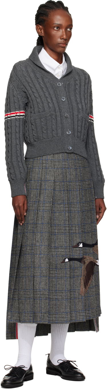 Krila Thom Browne Thom Browne Classic Pleated Maxi Skirt with Appliqué Siva | FGCA24E-E1376, 3