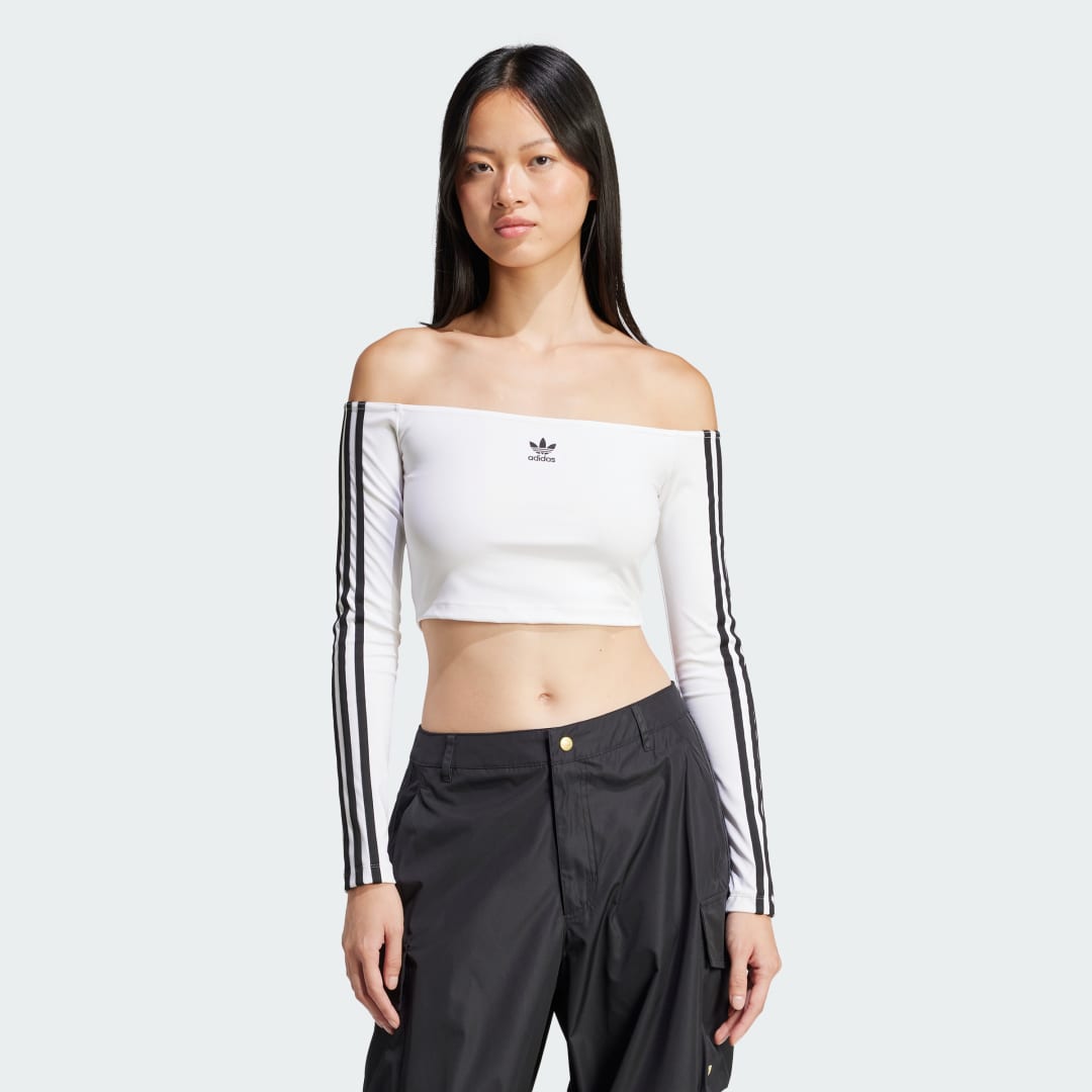 Krop-top adidas Performance Off Shoulder Long Sleeve Crop Top Bela | JD0275, 1