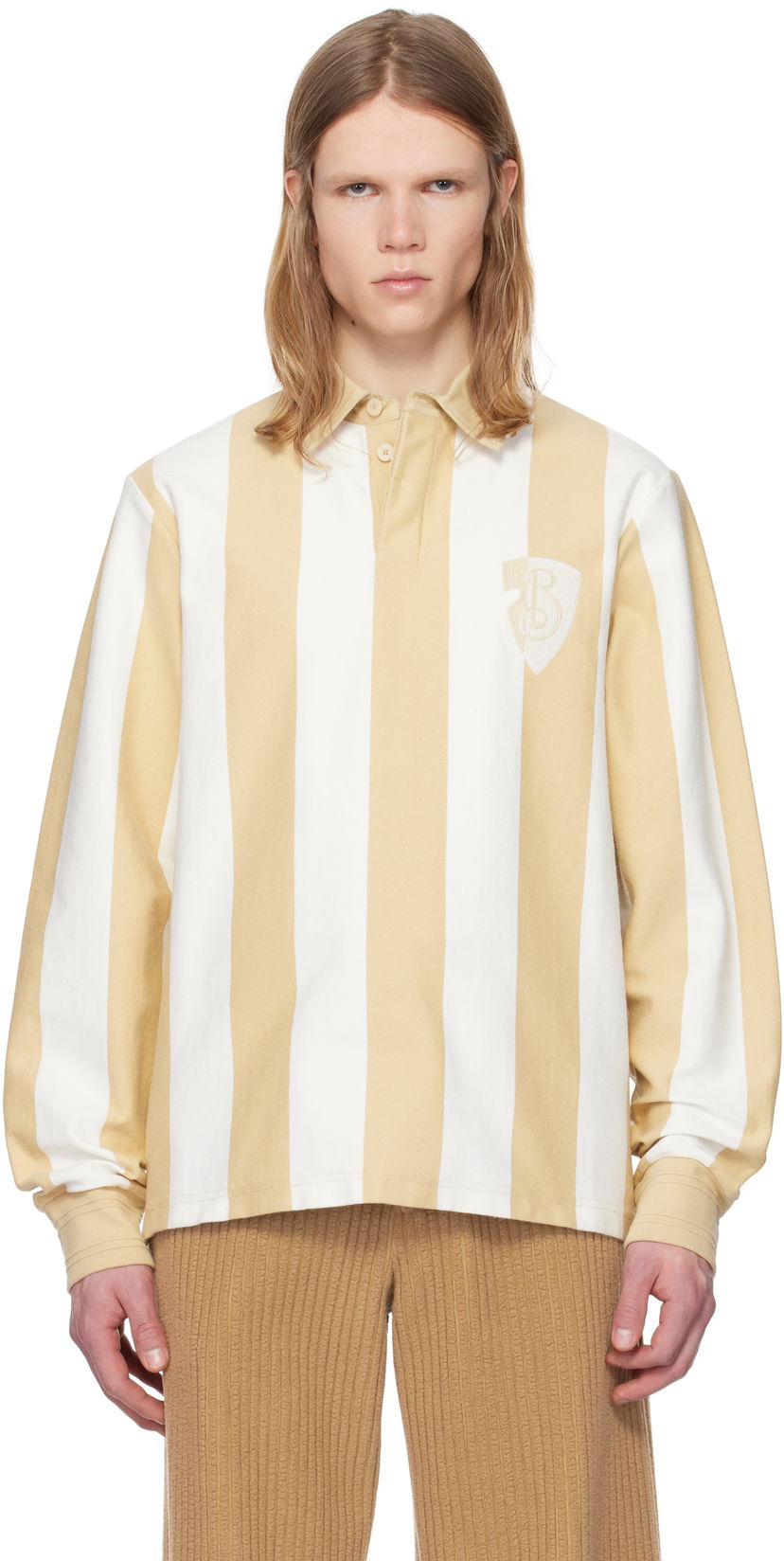 Polo majica Burberry Burberry Long-Sleeve Striped Polo Bež | 8101898