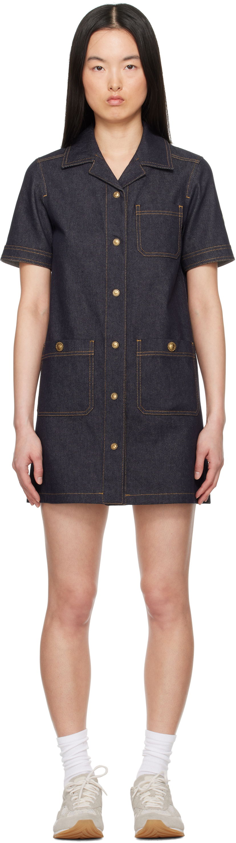 Obleke Moncler Moncler Denim Shirt Dress Modra | K10932G00007597BH