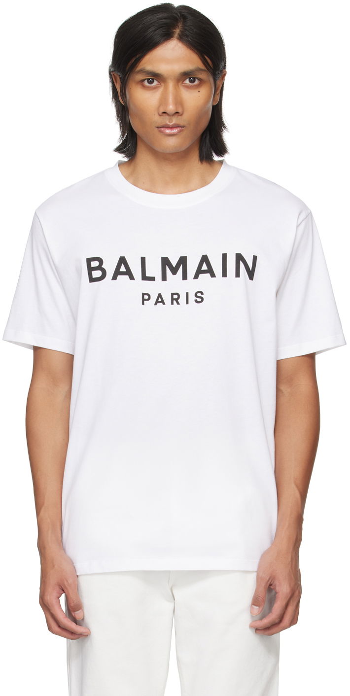 Majica Balmain Printed T-Shirt Bela | CH1EG000BB73