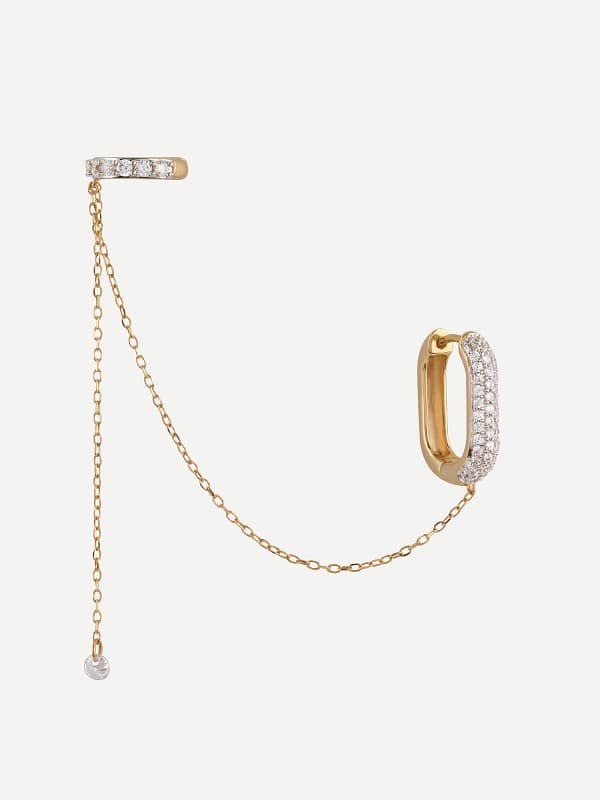 Uhani GUESS Diamond Pave Chain Earcuff Kovinski | JSBE04540JW