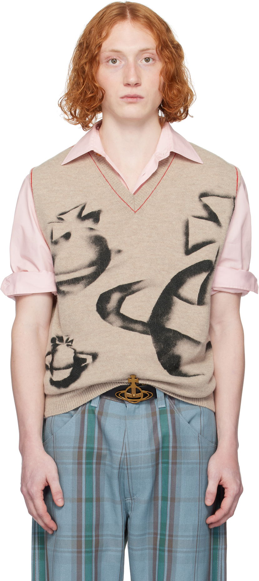 Pleteni pulover Vivienne Westwood Vivienne Westwood Orbit Print Vest Bež | 2701002A-Y0018-