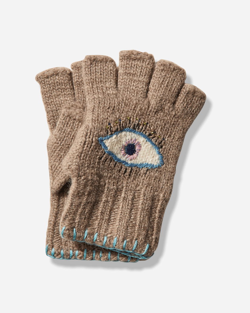Rokavice KAPITAL Wool Folktale Fingerless Gloves with Embroidered Eye Večbarvna | K2411XG554 GRAYBEIGE