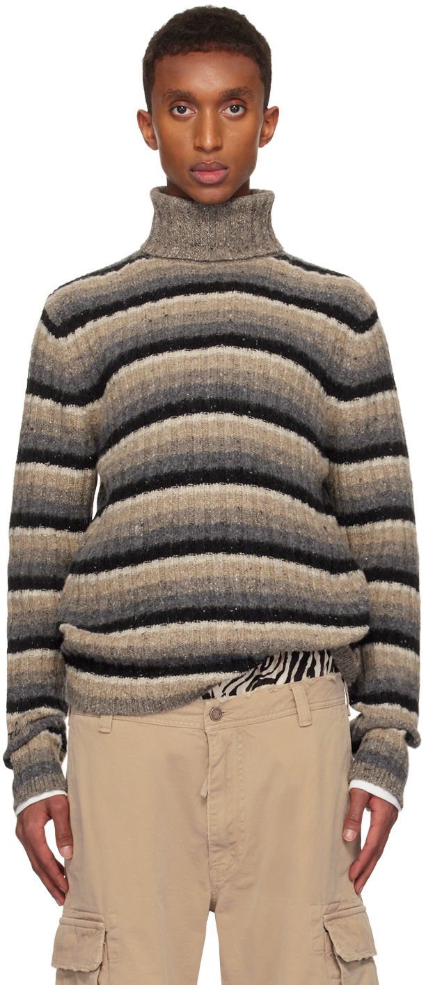 Pleteni pulover ERL ERL Striped Turtleneck Sweater Rjava | ERL09N008