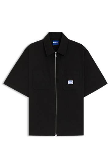 Srajce BOSS Oversized Zip-Up Shirt Črna | 50545166
