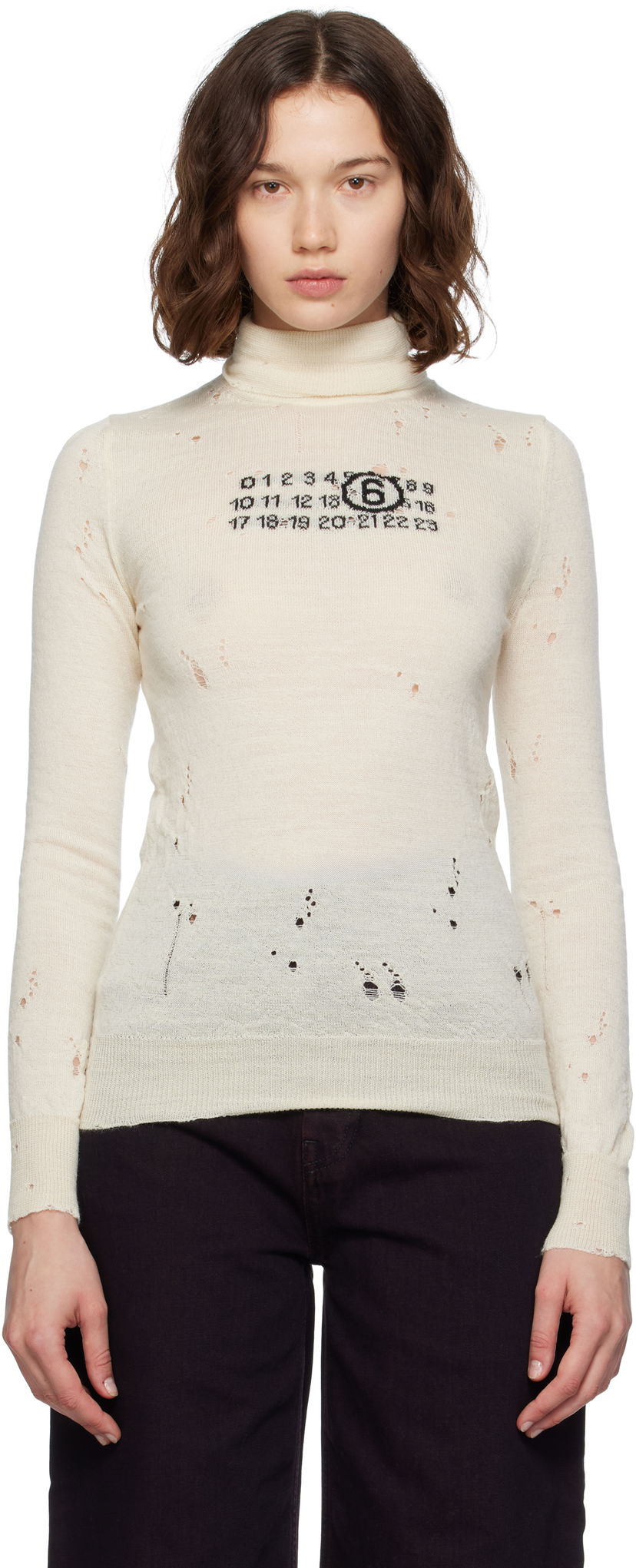 Pleteni pulover Maison Margiela MM6 Maison Margiela Distressed Wool Turtleneck Bež | S52HA0299 M13134