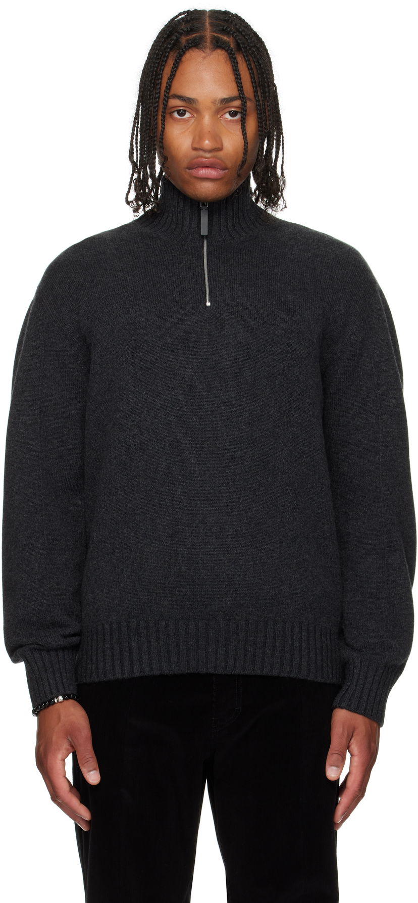 Pleteni pulover FERRAGAMO Ferragamo Cashmere Half-Zip Turtleneck Siva | 786159
