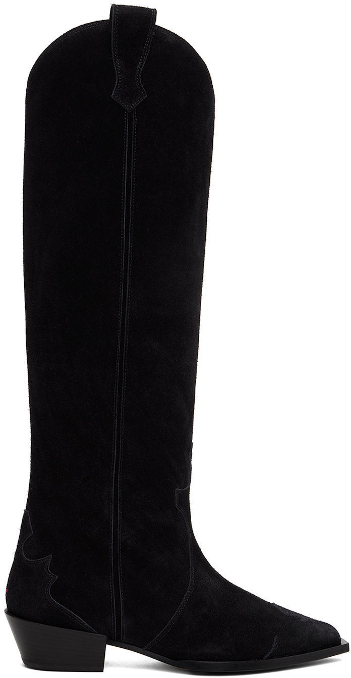Oblačila Aeyde Aeyde Aruna Suede Cowboy Tall Boots Črna | A11-KB-ARUP40CH-223-800-022