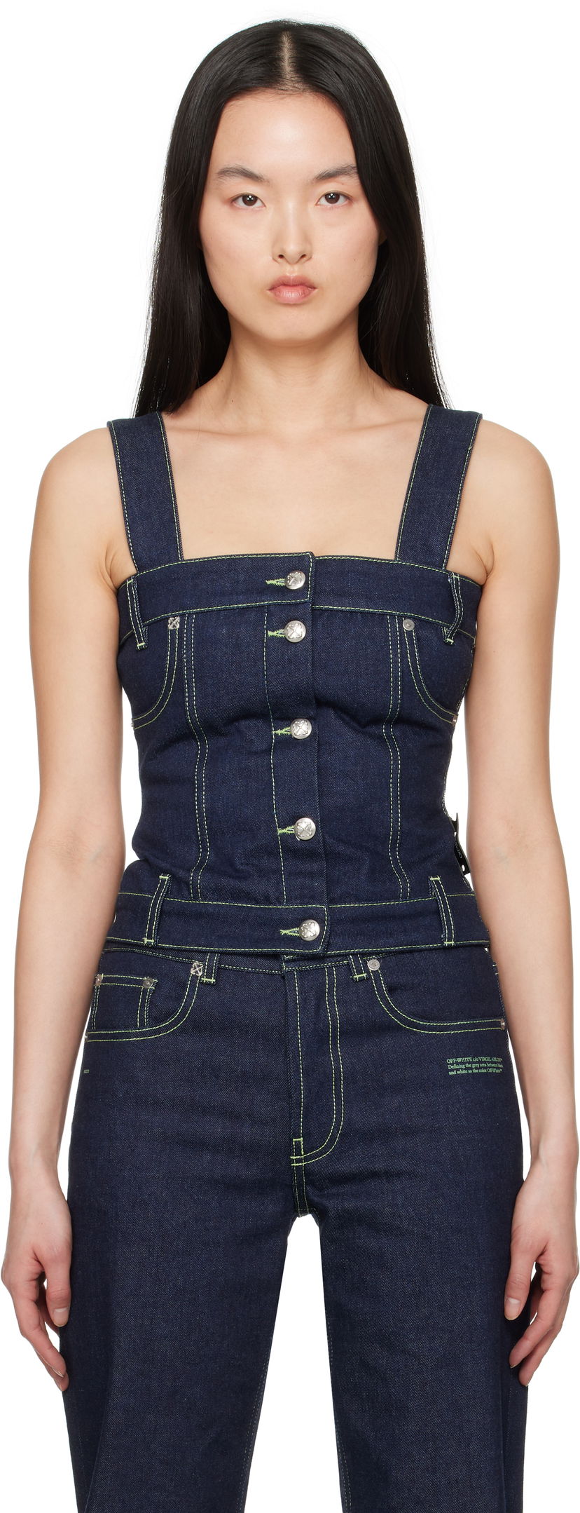 Majica brez rokavov Off-White Off-White Corset Denim Tank Top Modra | OWYP009S25DEN0014600
