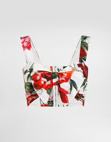Krop-top Dolce & Gabbana Dolce & Gabbana Flower-Print Poplin Bow Crop Top Večbarvna | F7BB5THS5TQHA5PB, 0
