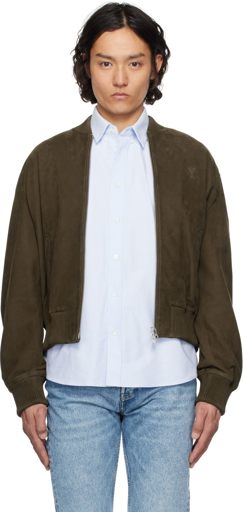 Bomber jakna AMI AMI Paris Zipped Suede Jacket Zelena | HJK152.LH0052