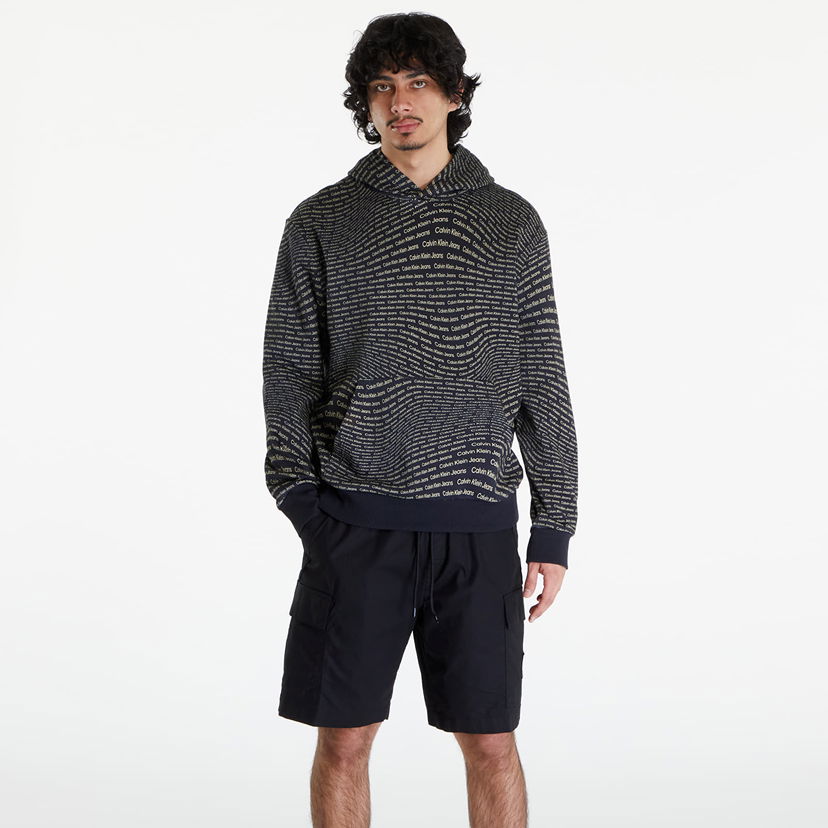 Pulover CALVIN KLEIN Warp Logo Hoodie Black Črna | J30J325350 0GP