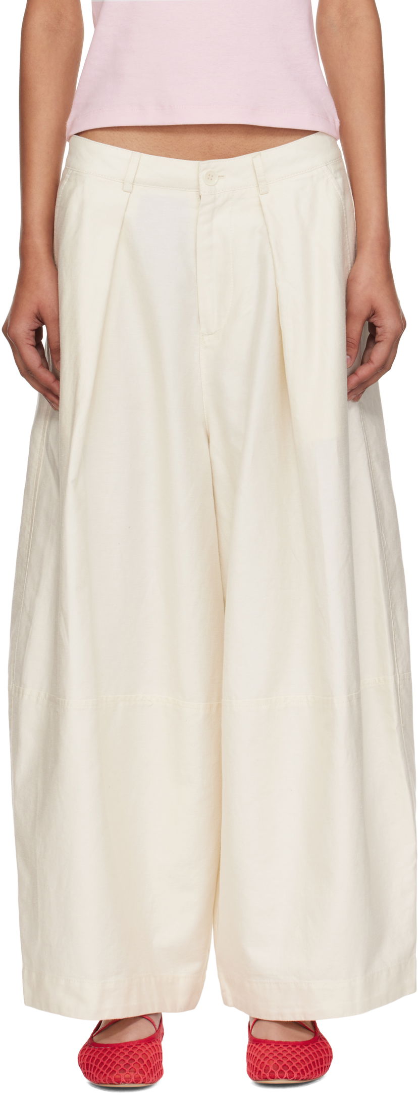 Hlače YMC YMC Deadbeat Wide-Leg Trousers Bela | Q4YMF