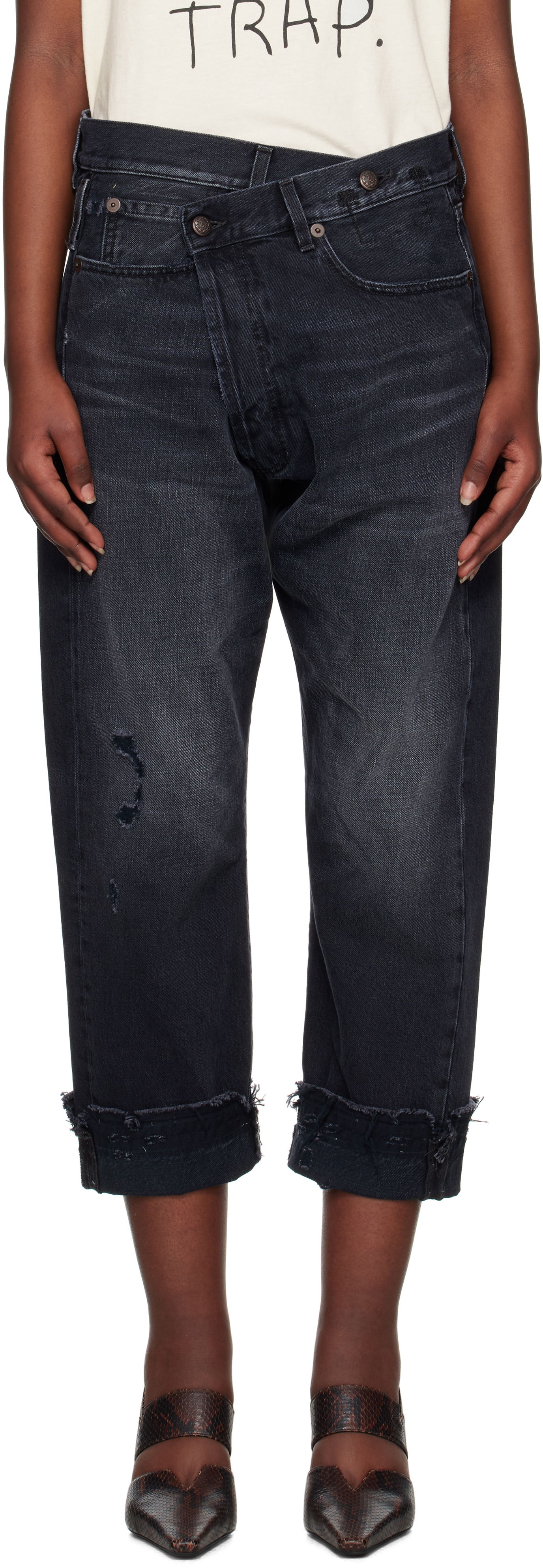 Kavbojke R13 R13 Crossover Cropped Jeans Črna | R13W2048-394, 0