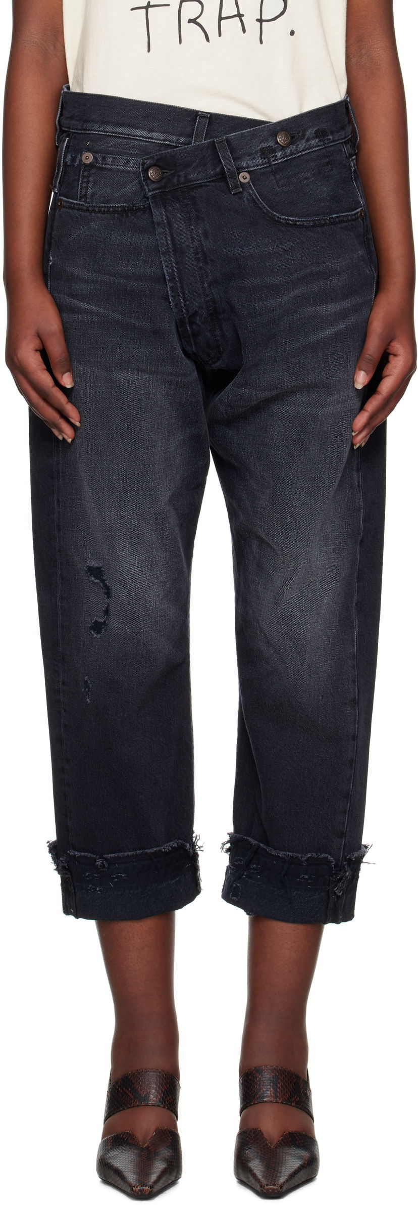 Kavbojke R13 R13 Crossover Cropped Jeans Črna | R13W2048-394