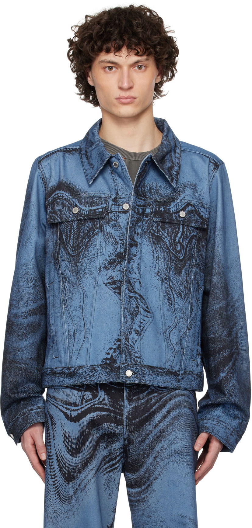 Jakna Camper CAMPERLAB Distorted Print Denim Jacket Modra | AU00005-009