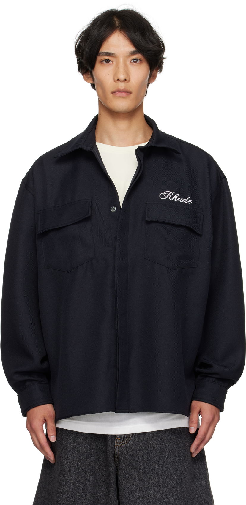 Srajce Rhude Boxy Long Sleeve Work Shirt Mornarica | RHPF25SR02731