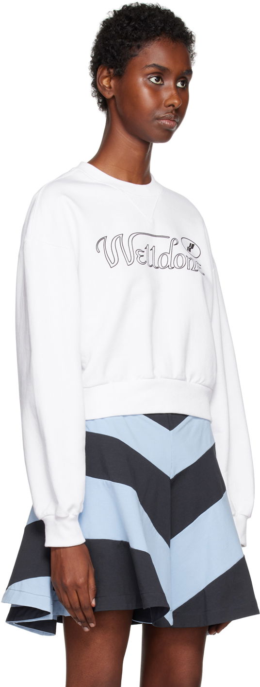 Pulover We11done Cropped Graphic Sweatshirt Bela | WD-TS3-22-860-W-WH, 1