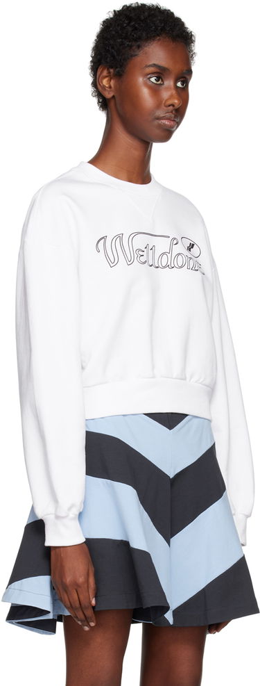 Pulover We11done Cropped Graphic Sweatshirt Bela | WD-TS3-22-860-W-WH, 1