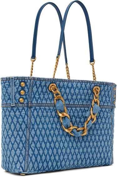 Tote bag Balmain Balmain 1945 Soft Diamond-Quilted Denim Tote Modra | EN1FF827TTSD, 2