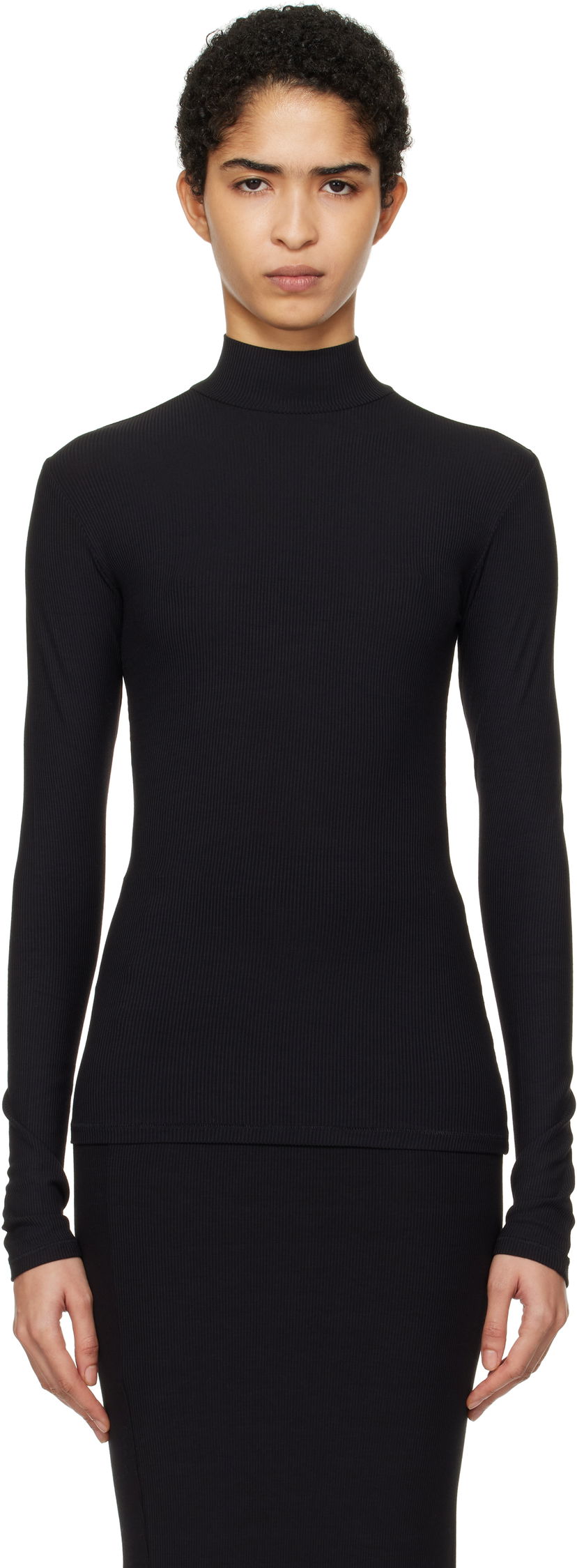 Pleteni pulover SKIMS SKIMS Soft Lounge Mock Neck Long Sleeve Top Črna | LS-LST-6329W