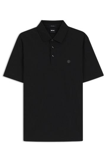 Polo majica BOSS BOSS Mercerised Cotton Polo Shirt with Double Monogram Črna | 50520297