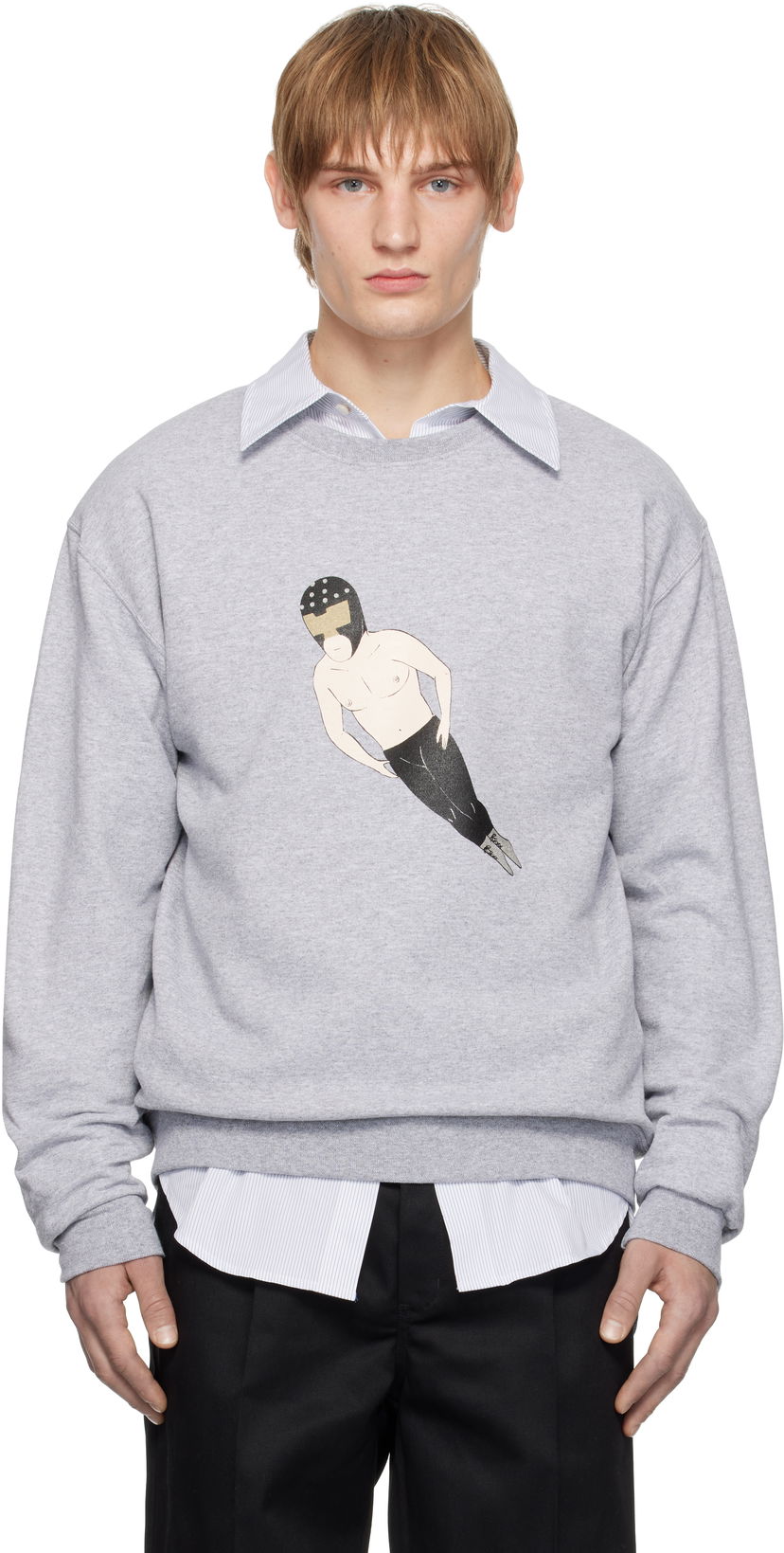 Pulover WACKO MARIA Crewneck Sweatshirt With Graphic Print Siva | 24FW-WMC-SS13