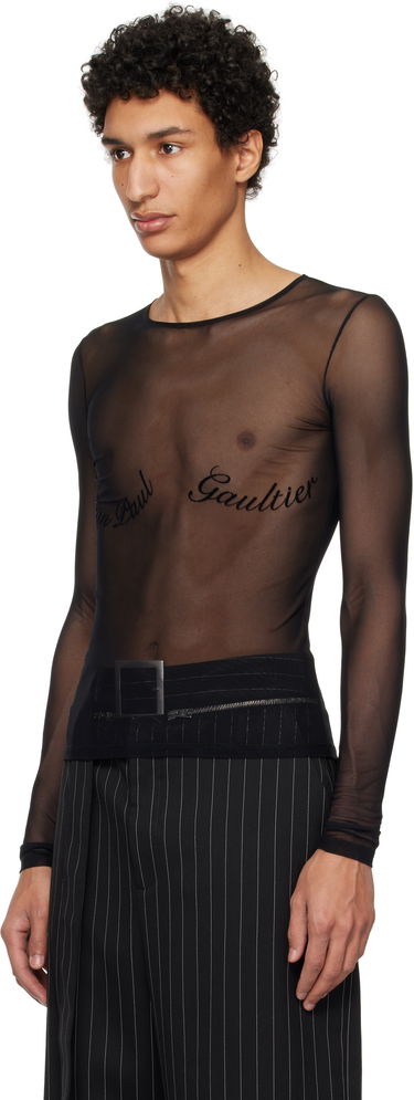 Bodi Jean Paul Gaultier Jean Paul Gaultier Signature Mesh Long Sleeve T-Shirt Črna | 25/33-F-TO263I-T005-00, 3