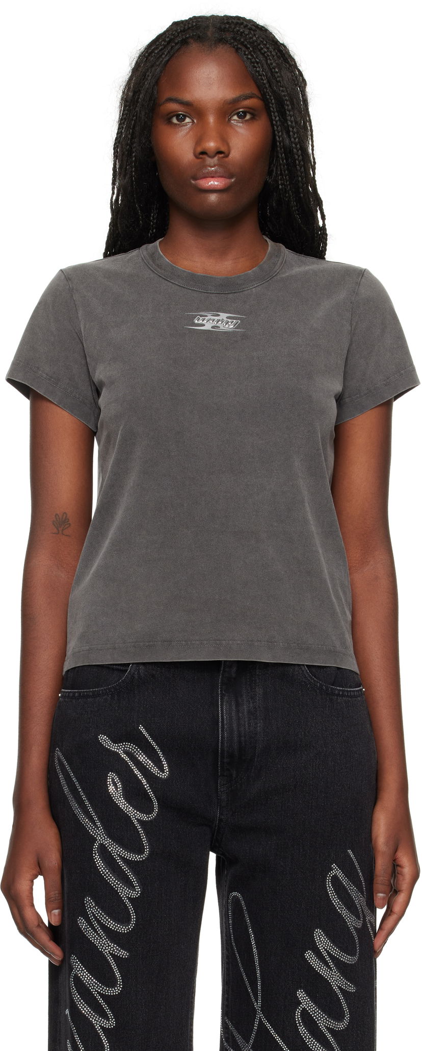 Majica Alexander Wang Blade Logo Embossed T-Shirt Siva | 4CC4241514