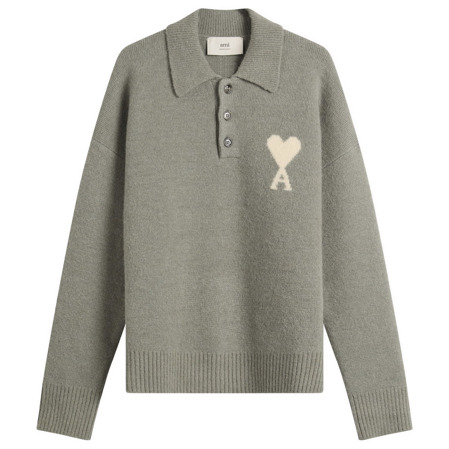 Pleteni pulover AMI Alpaca Knit Polo with Heart A Motif Zelena | H25UPL408-KN0135-058H25, 1