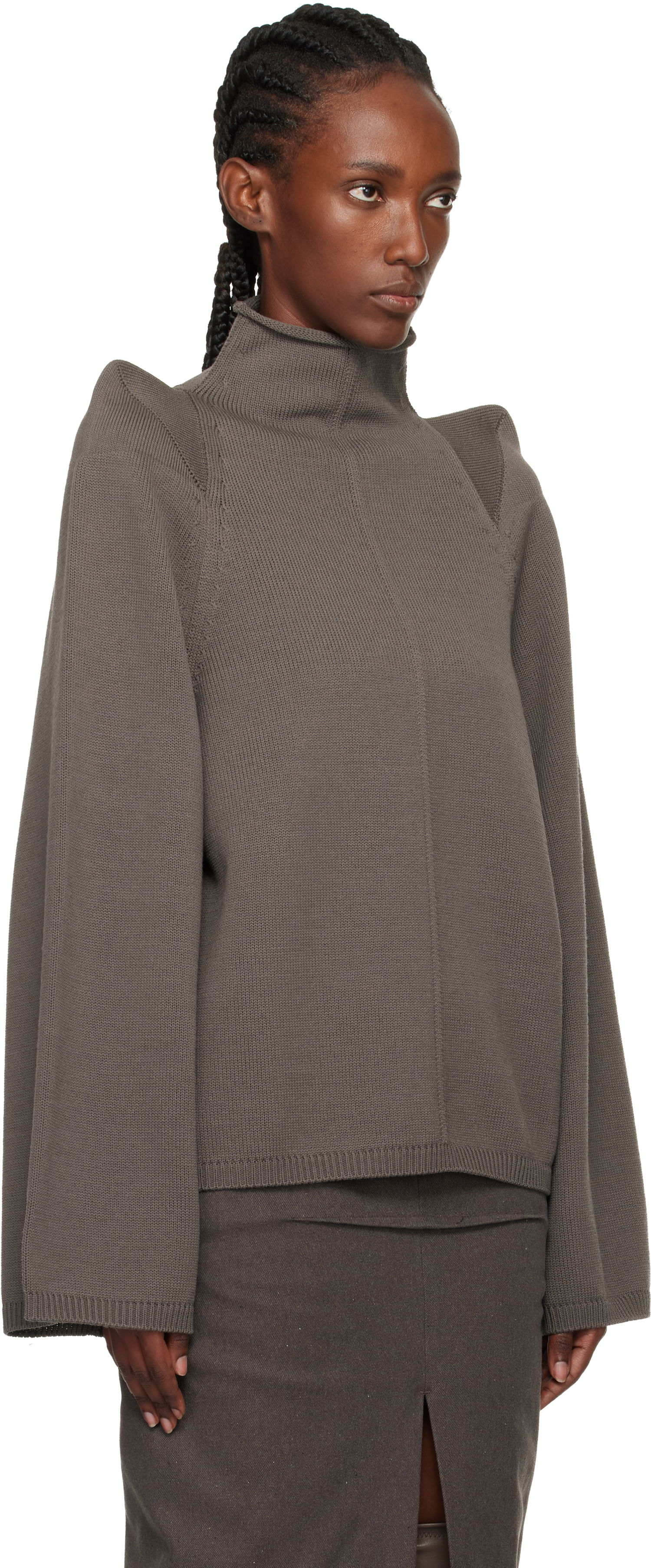 Pleteni pulover Rick Owens Concordians Con Ribbed Knit Structured Shoulder Turtleneck Siva | RO02E4657 KWVLH, 1