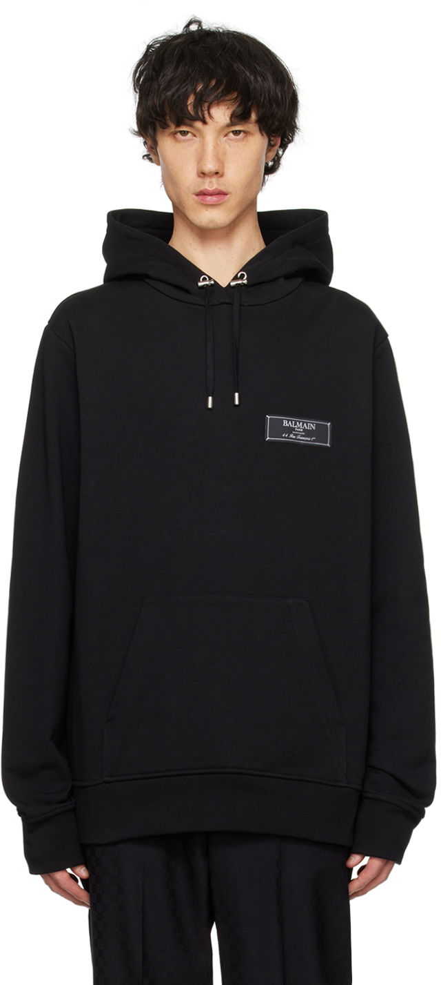 Pulover Balmain Patch Hoodie Črna | CH1JT047JB53, 0