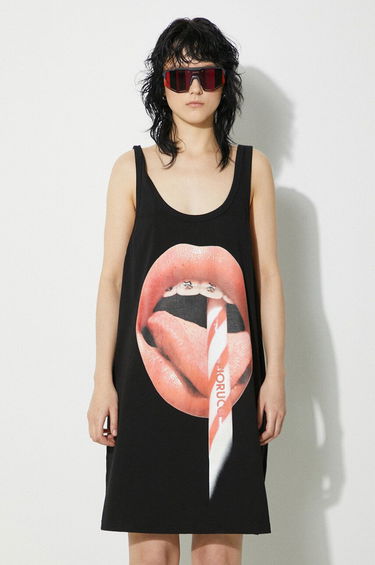 Majica brez rokavov Fiorucci Fiorucci Oversize Mini Tank Dress with Mouth Print Črna | W01FPDTA111CO01BK01, 2