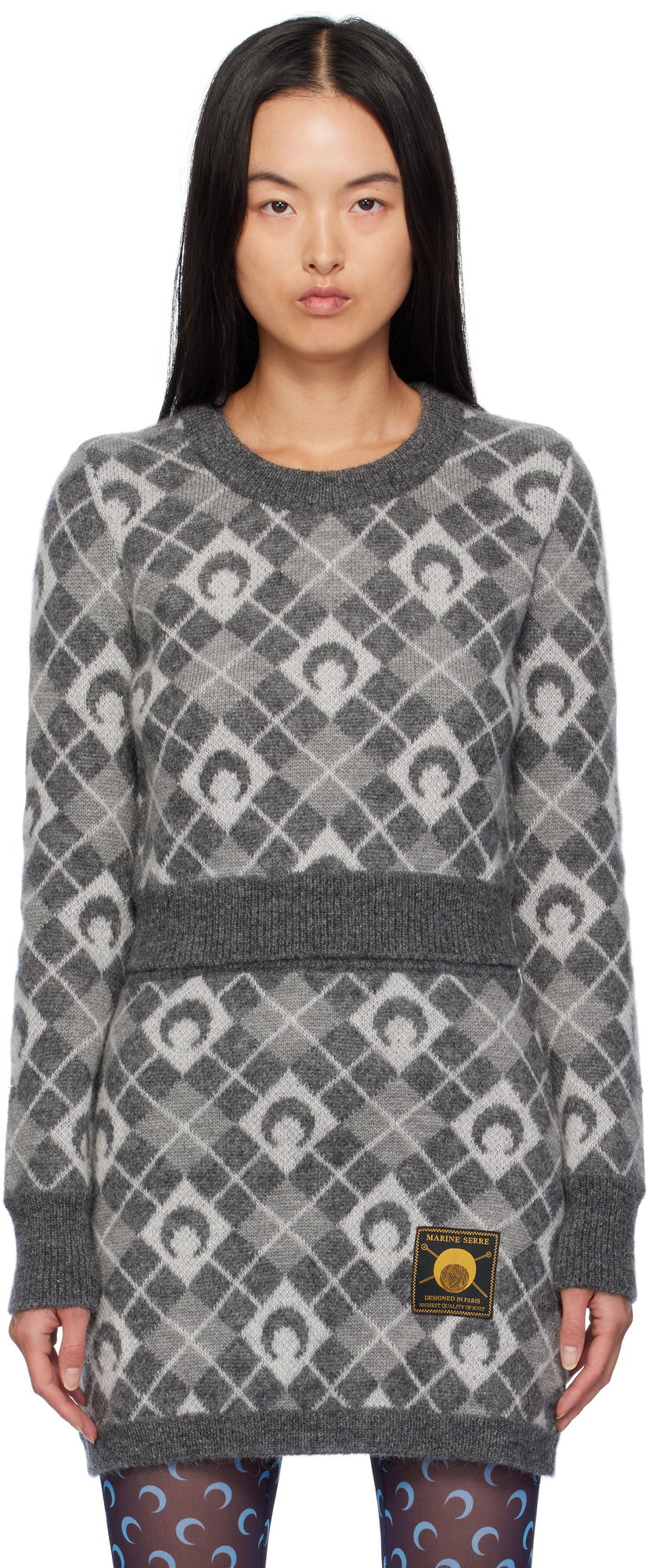 Pleteni pulover Marine Serre Argyle Knit Cropped Sweater Siva | WTK044A