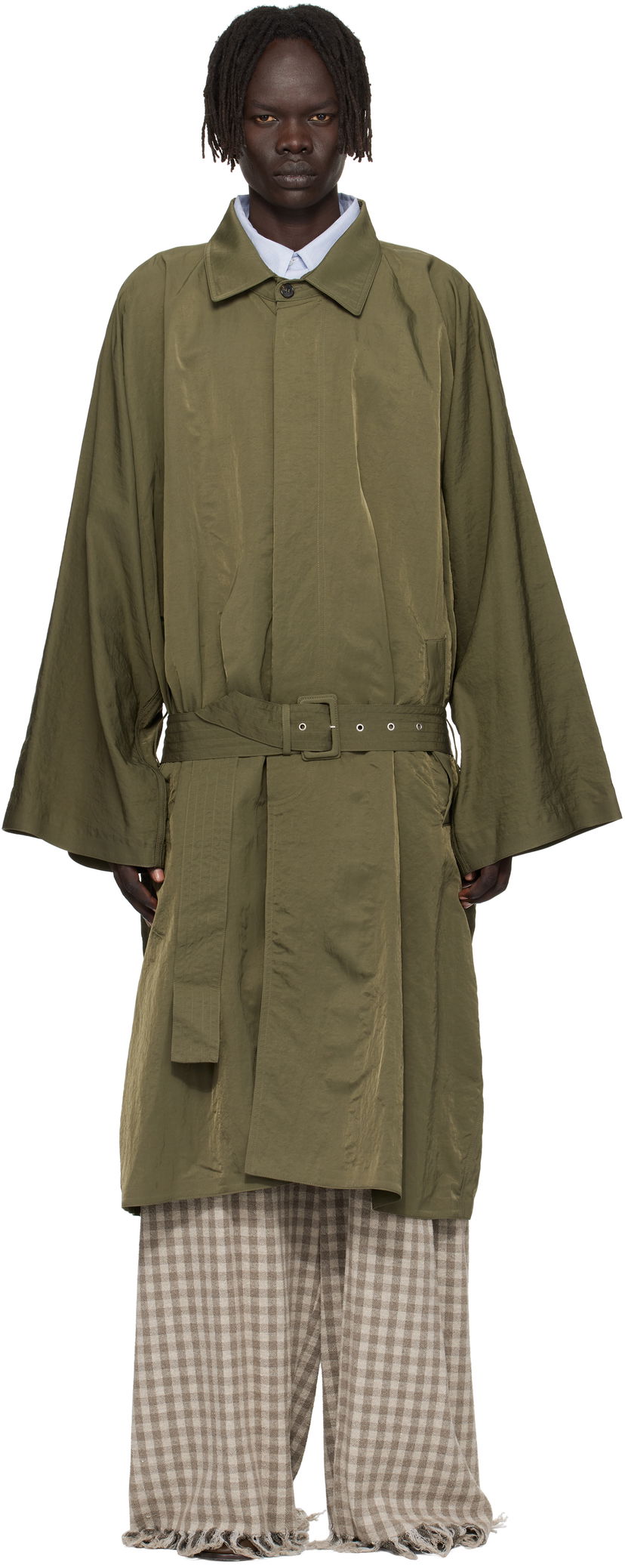 Trenčkot HED MAYNER Hed Mayner Crinkled Trench Coat Zelena | HMMB10043A-HB219