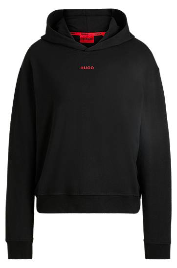 Pulover BOSS HUGO Relaxed-Fit Stretch Jersey Hoodie Črna | 50490594