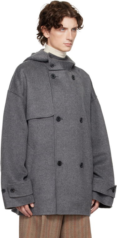 Plašči JW Anderson JW Anderson Oversized Hooded Double-Breasted Felted Peacoat Siva | CO0342-PG1559, 1