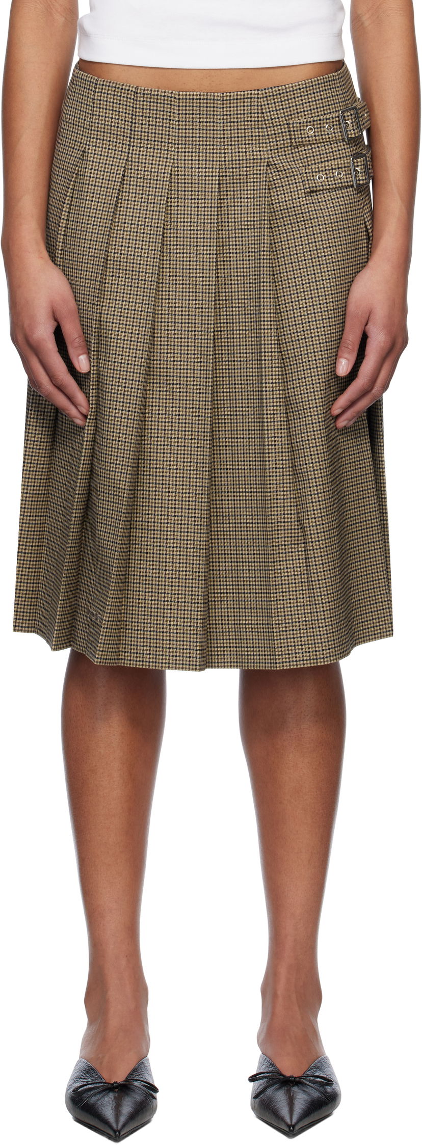 Krila We11done We11done Checkered Pleated Midi Skirt Rjava | WD-SK0-25-262-W-BG
