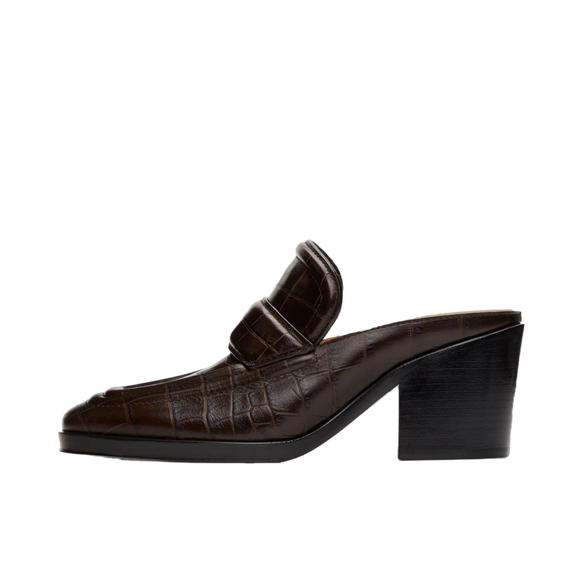 Superge in čevlji Bottega Veneta Croc Embossed Leather Heeled Mules Rjava | 651366 V0G80