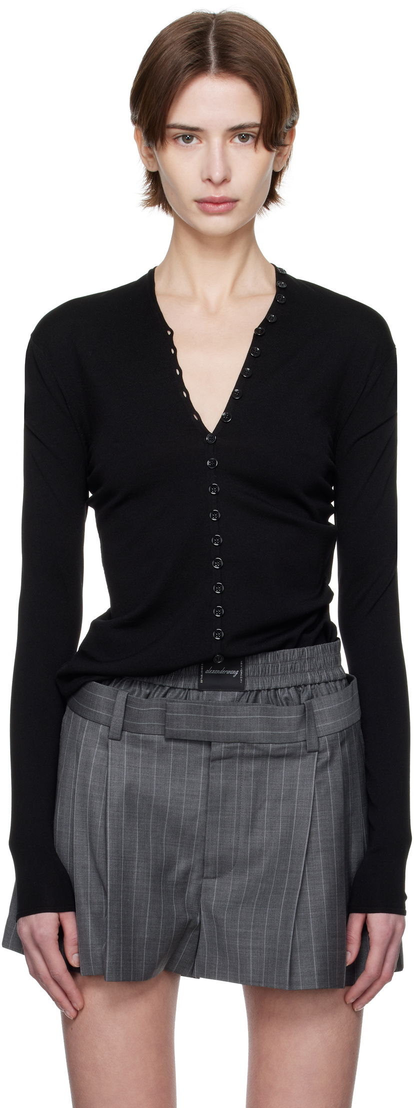 Pleteni pulover Alexander Wang Alexander Wang Long-Sleeve Button Cardigan Črna | 1KC1253017