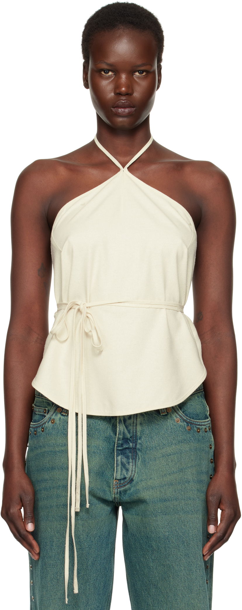 Majica brez rokavov Baserange Baserange Mar Halter Neck Wrap Camisole Bež | TOMA-WS-000