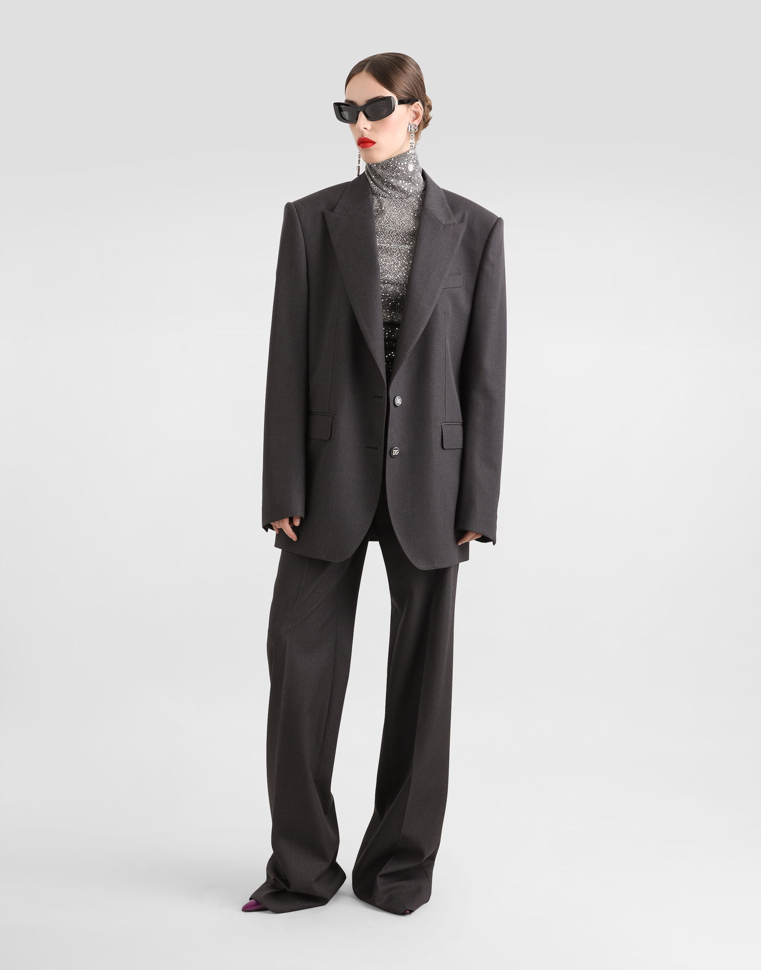 Majica Dolce & Gabbana Draped Sequined Turtle-neck Top Siva | F7AL4THLM4US0998, 1