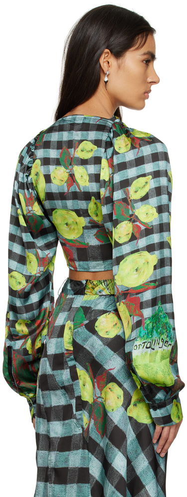 Krop-top Ottolinger Ottolinger Lemon Gingham Tie-Front Crop Top Zelena | 1101204, 2