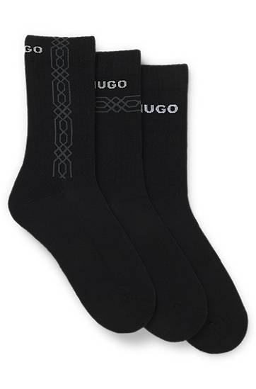 Nogavice BOSS Three-pack of short socks with lettering and geometric pattern Črna | 50546345