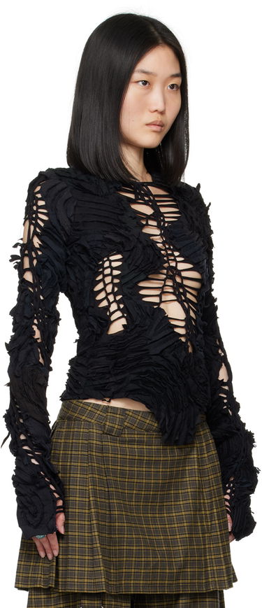 Pleteni pulover Collina Strada Collina Strada Chirp Cutout Long Sleeve Top Črna | XX3275, 3