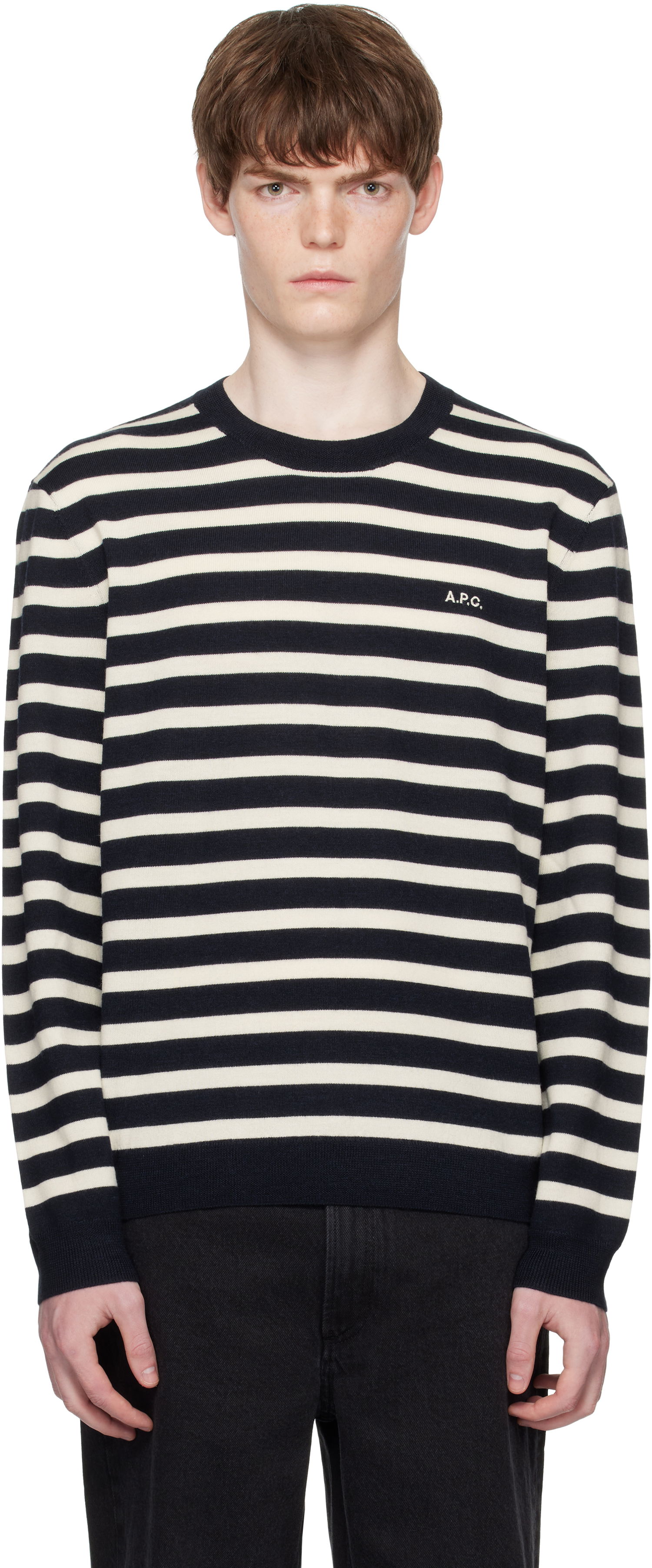 Pleteni pulover A.P.C. A.P.C. Matthias Striped Sweater Mornarica | WVBEC-H23431, 0