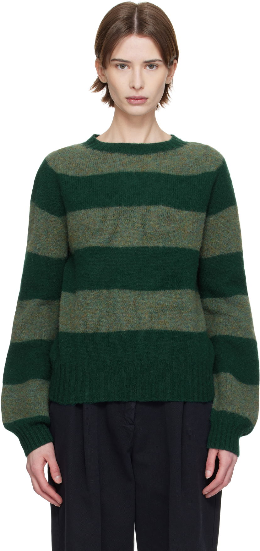 Pleteni pulover YMC YMC Jets Stripe Sweater Zelena | Q8XMB