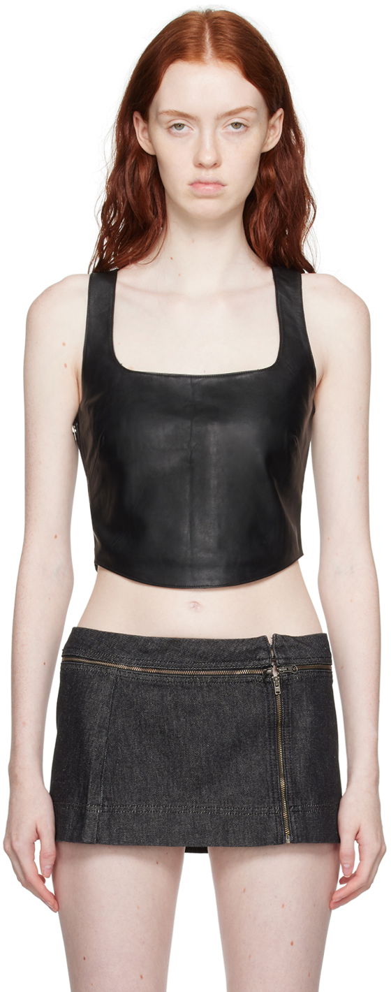 Majica brez rokavov Miaou Miaou Zola Leather Tank Top Črna | 7102RLBLK
