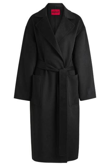 Plašči BOSS Oversized Tie-up Coat Črna | 50533788